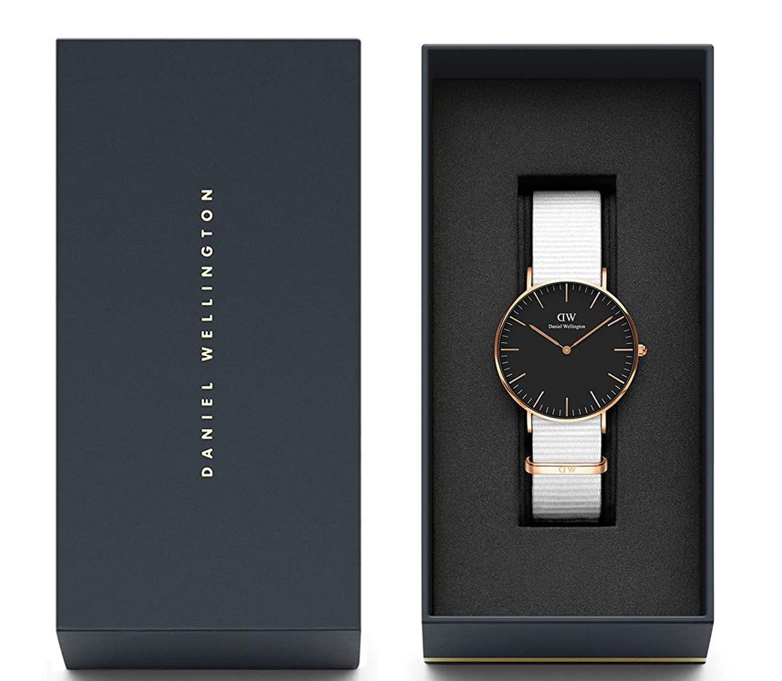 Daniel Wellington Classic Dover Black Dial White Nylon Strap Watch For Women - DW00100310