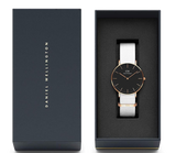 Daniel Wellington Classic Dover Black Dial White Nylon Strap Watch For Women - DW00100310