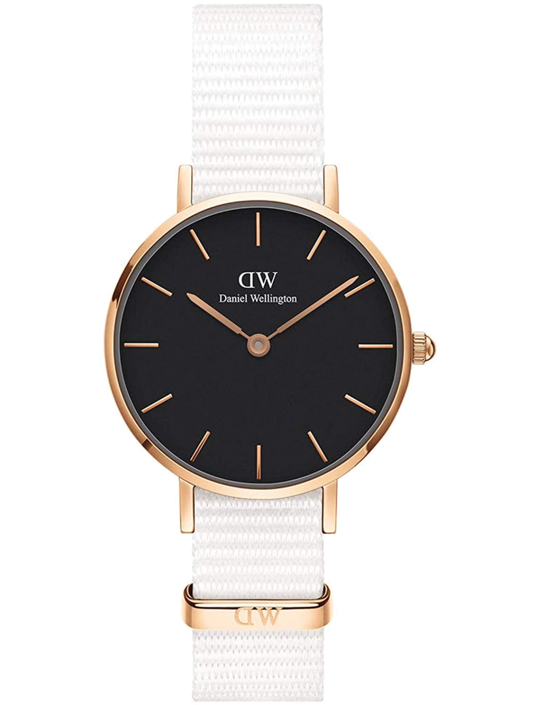 Daniel Wellington Classic Petite Dover Black Dial White NATO Strap Watch For Women - DW00100312