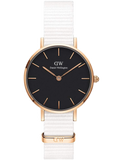 Daniel Wellington Classic Petite Dover Black Dial White NATO Strap Watch For Women - DW00100312