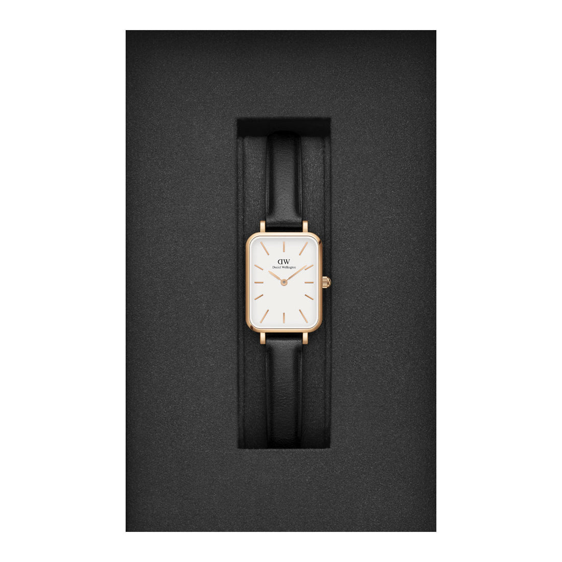 Daniel Wellington Quadro White Dial Black Leather Strap Watch For Women - DW00100434