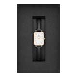 Daniel Wellington Quadro White Dial Black Leather Strap Watch For Women - DW00100434