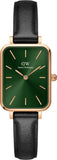 Daniel Wellington Quadro Pressed Melrose Emerald Green Dial Black Leather Strap Watch For Women - DW00100446