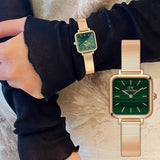 Daniel Wellington Quadro Green Dial Gold Stainless Steel Watch For Women - DW00100520