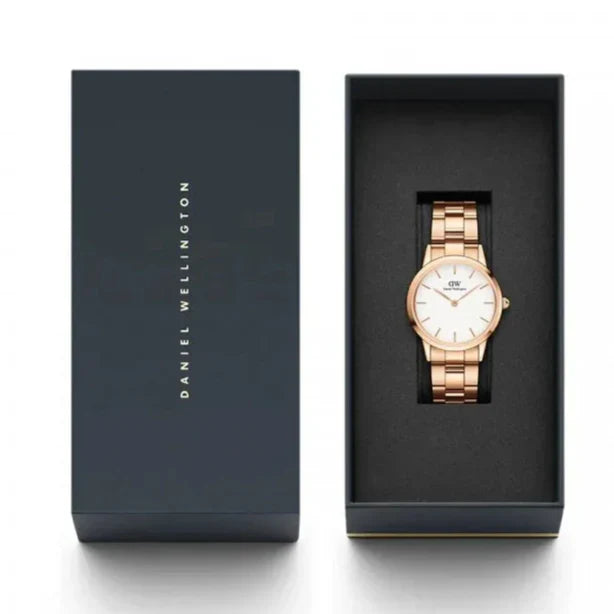 Daniel Wellington Iconic Link White Dial Rose Gold Steel Strap Watch For Women - DW00100211