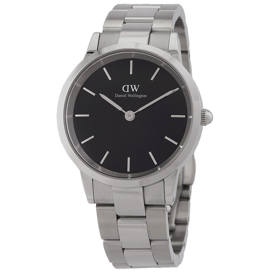 Daniel Wellington Iconic Link Black Dial Silver Steel Strap Watch for Women - DW00100204