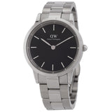 Daniel Wellington Iconic Link Black Dial Silver Steel Strap Watch for Women - DW00100204