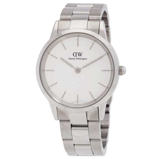 Daniel Wellington Iconic Link White Dial Silver Steel Strap Watch for Women - DW00100203