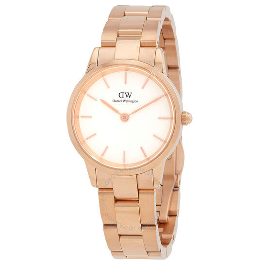 Daniel Wellington Iconic Link White Dial Rose Gold Steel Strap Watch for Women - DW00100213