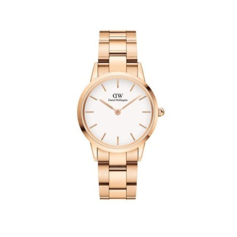 Daniel Wellington Iconic Link White Dial Rose Gold Steel Strap Watch For Women - DW00100211