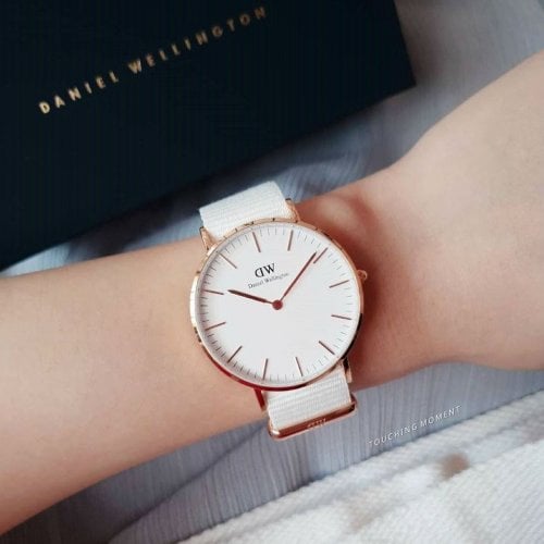 Daniel Wellington Classic Dover White Dial White Nylon Strap Watch For Women - DW00100309