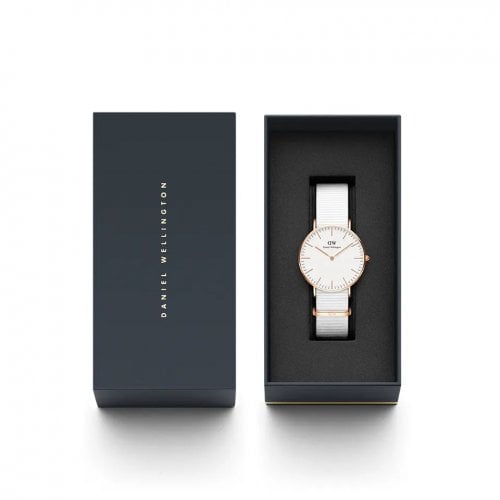Daniel Wellington Classic Dover White Dial White Nylon Strap Watch For Women - DW00100309