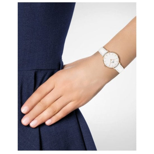 Daniel Wellington Petite White Dial White Leather Strap Watch For Women - DW00100249