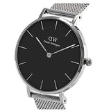 Daniel Wellington Petite Sterling Black Dial Silver Mesh Bracelet Watch For Women - DW00100304