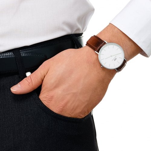 Daniel Wellington Classic St Mawes White Dial Brown Leather Strap Watch For Men - DW00100021