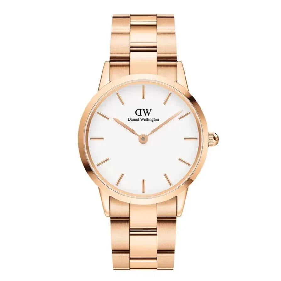 Daniel Wellington Iconic Link White Dial Rose Gold Steel Strap Watch For Women - DW00100209