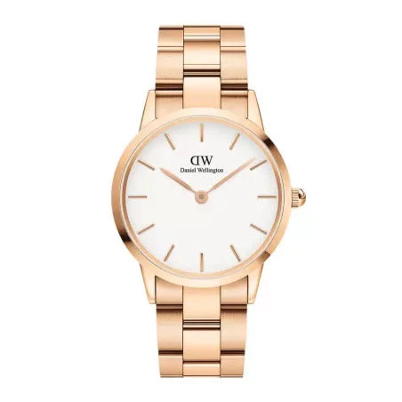 Daniel Wellington Iconic Link White Dial Rose Gold Steel Strap Watch For Women - DW00100209