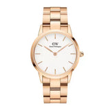 Daniel Wellington Iconic Link White Dial Rose Gold Steel Strap Watch For Women - DW00100209