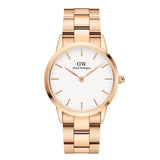 Daniel Wellington Iconic Link White Dial Rose Gold Steel Strap Watch For Women - DW00100209