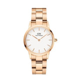 Daniel Wellington Iconic Link White Dial Rose Gold Steel Strap Watch for Women - DW00100213