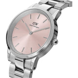 Daniel Wellington Iconic Pink Dial Silver Steel Strap Watch For Women - DW00100329