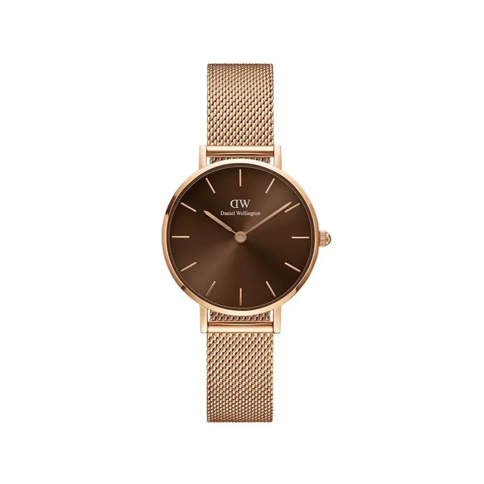 Daniel Wellington Petite Amber Brown Dial Gold Mesh Strap Watch For Women - DW00100476