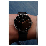 Daniel Wellington Petite Ashfield Black Dial Black Mesh Strap Watch For Women - DW00100308