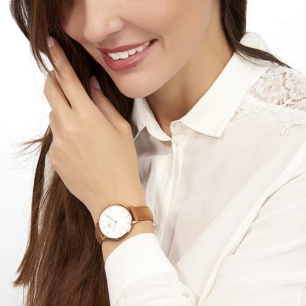 Daniel Wellington Petite Durham White Dial Brown Leather Strap Watch For Women - DW00100172