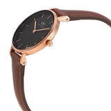 Daniel Wellington Classic Petite St Mawes Black Dial Brown Leather Strap Watch For Women - DW00100225