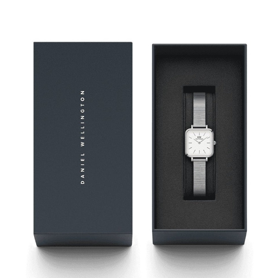 Daniel Wellington Quadro Studio White Dial Silver Mesh Bracelet Watch For Women - DW00100521