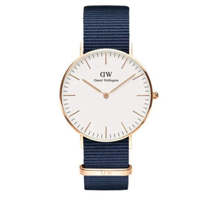 Daniel Wellington Classic Bayswater White Dial Navy Blue NATO Strap Watch For Women - DW00100279