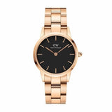Daniel Wellington Iconic Link Analog Black Dial Rose Gold Steel Strap Watch For Women - DW00100214