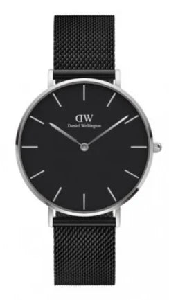 Daniel Wellington Petite Ashfield Black Dial Black Mesh Strap Watch For Women - DW00100308