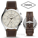 Fossil Forrester Chronograph White Dial Brown Leather Strap Watch for Men - FS5696