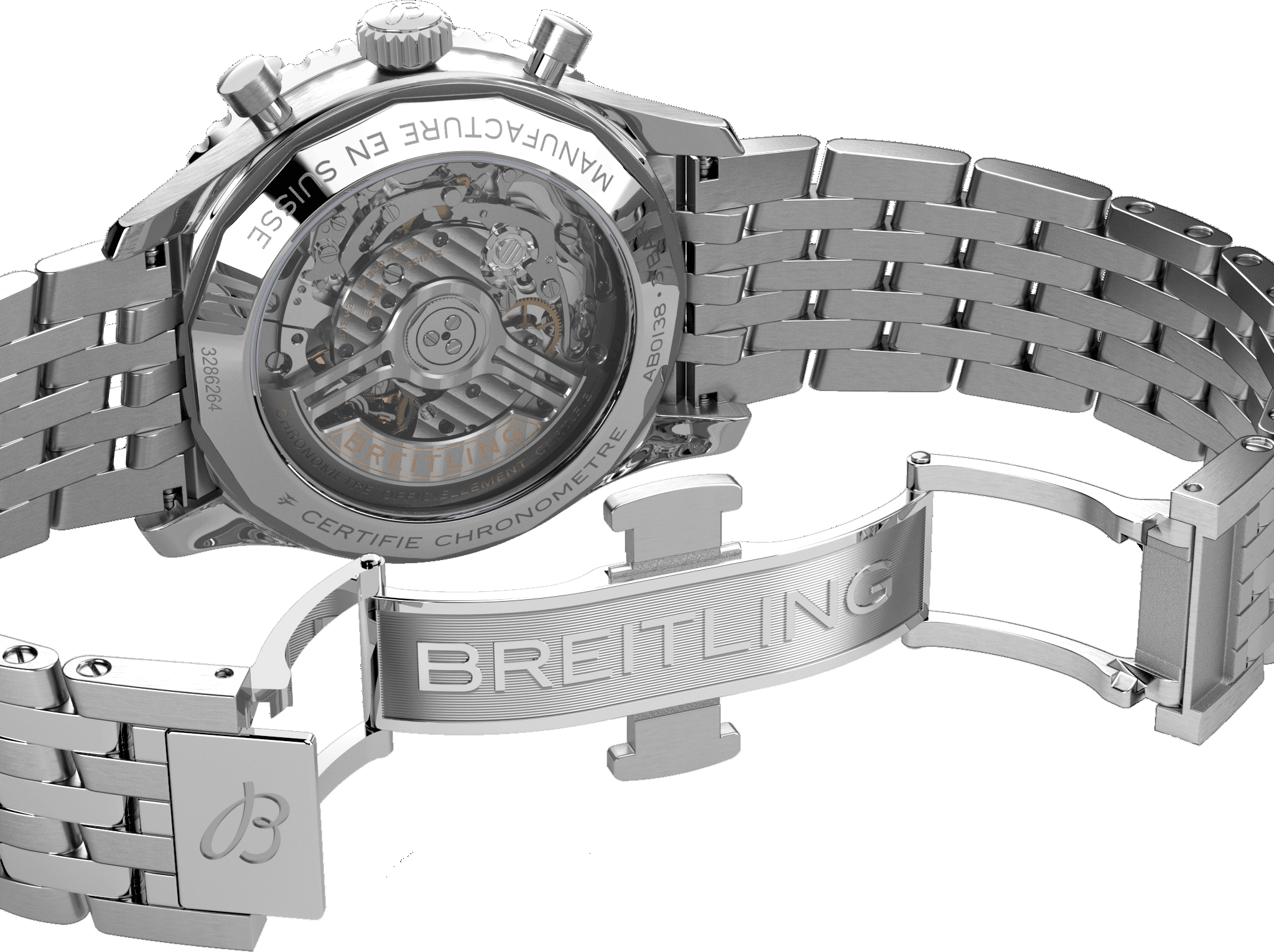 Breitling Navitimer B01 Chronograph 43 Black Dial Silver Steel Strap Watch for Men - AB0138211B1A1