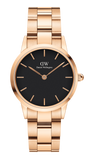 Daniel Wellington Iconic Link Black Dial Rose Gold Steel Strap Watch For Men - DW00100344