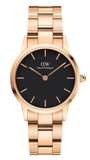Daniel Wellington Iconic Link Black Dial Rose Gold Steel Strap Watch for Women - DW00100212