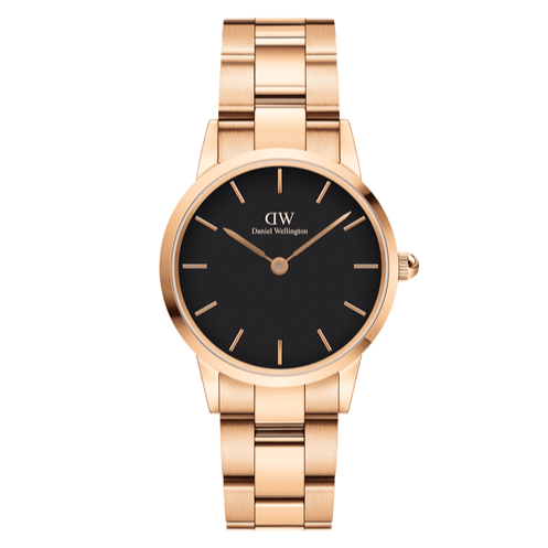 Daniel Wellington Iconic Link Black Dial Rose Gold Steel Strap Watch for Women - DW00100210