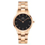 Daniel Wellington Iconic Link Black Dial Rose Gold Steel Strap Watch for Women - DW00100210
