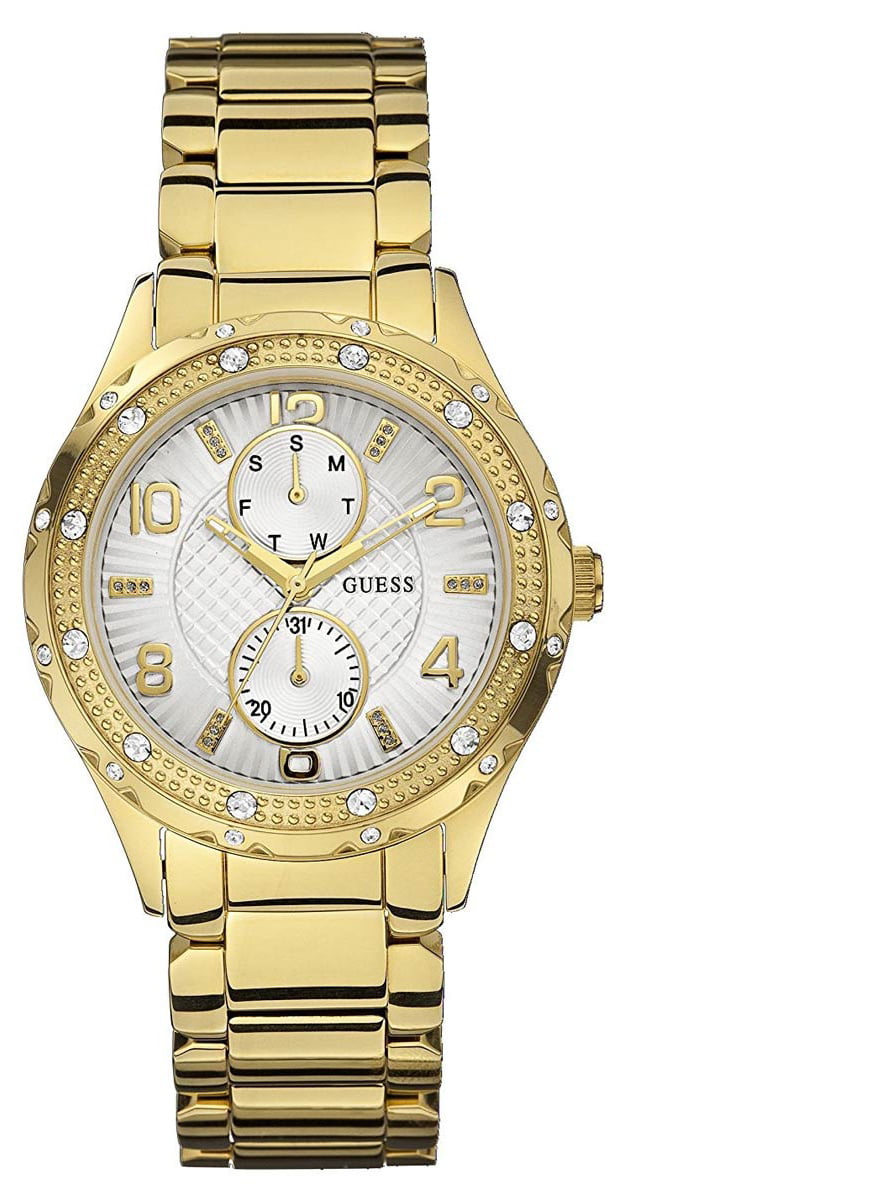 Guess Siren Diamonds Silver Dial Gold Steel Strap Watch for Women - W0442L2