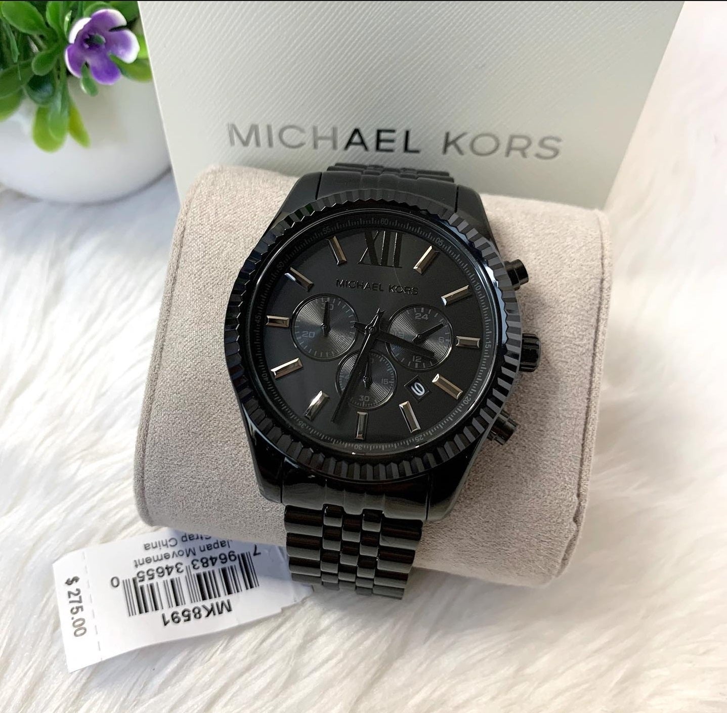 Michael Kors Lexington Chronograph Black Dial Black Steel Strap Watch For Men - MK8591