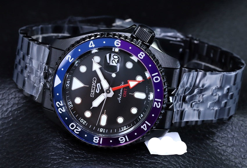 Seiko Automatic SKX GMT Yuto Horigome Limited Edition Black Dial Black Steel Strap Watch For Men - SSK027K1