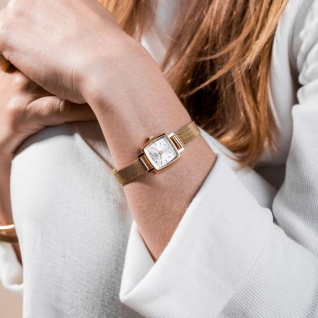 Tissot Lovely Square Silver Dial Gold Mesh Bracelet Watch For Women - T058.109.33.031.00