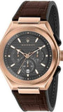 Maserati Triconic Chronograph Grey Dial Brown Leather Strap Watch For Men - R8871639003