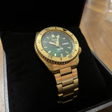 Seiko 5 Sports HUF Limited Edition Green Dial Gold Steel Strap Watch For Men - SRPJ20