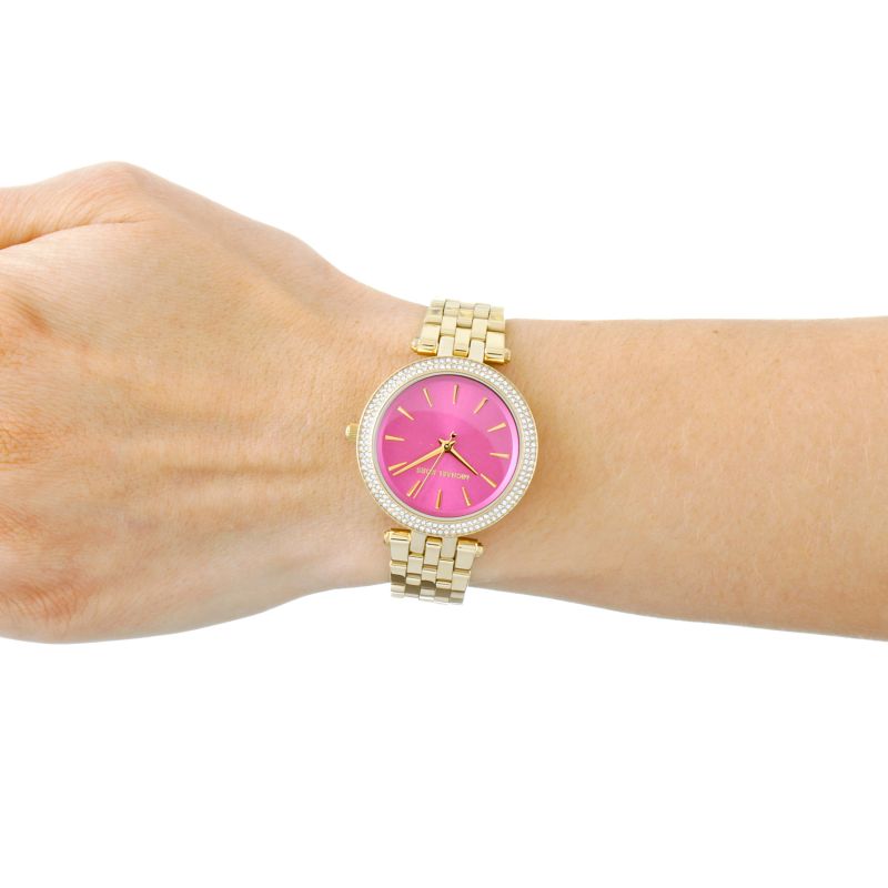 Michael Kors Darci Pink Dial Gold Steel Strap Watch for Women - MK3444