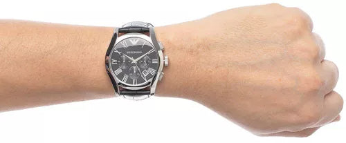 Emporio Armani Valente Chronograph Black Dial Black Leather Strap Watch For Men - AR1633