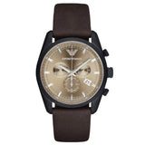 Emporio Armani Sportivo Chronograph Beige Dial Brown Leather Strap Watch For Men - AR6078