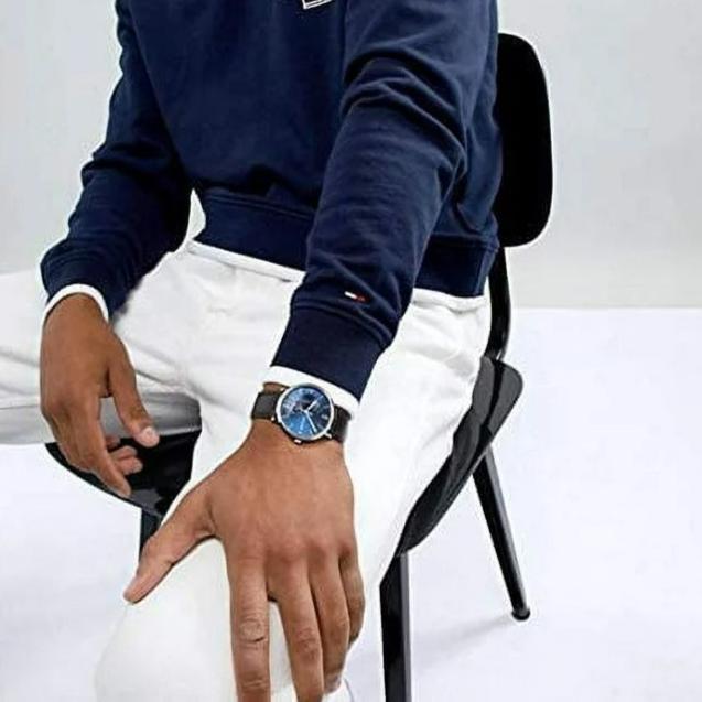 Tommy Hilfiger Cooper Blue Dial Brown Leather Strap Watch for Men - 1791508