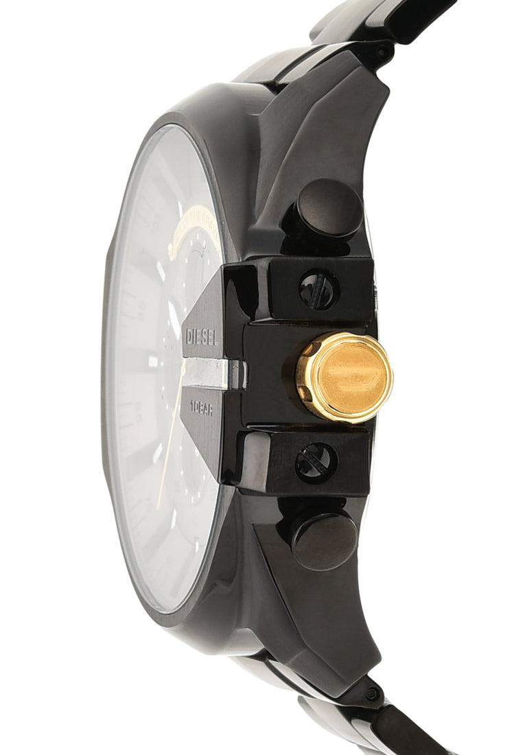 Diesel Mega Chief Chronograph Grey Dial Black Steel Strap Watch For Men - DZ4479